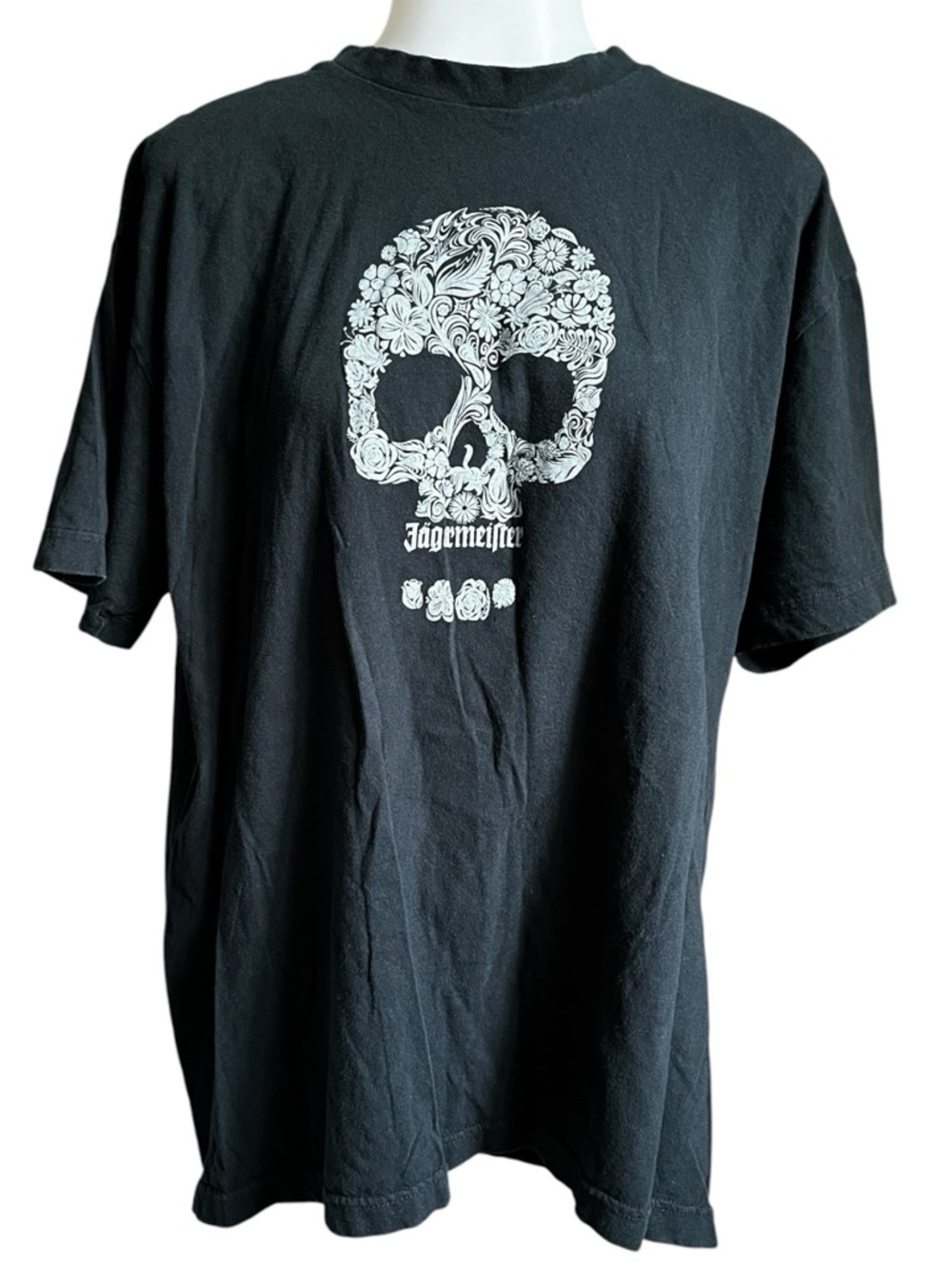 Jagermeister Sugar Skull TShirt Flower Deer Stag Cross Black Short Sleeve XL HTF